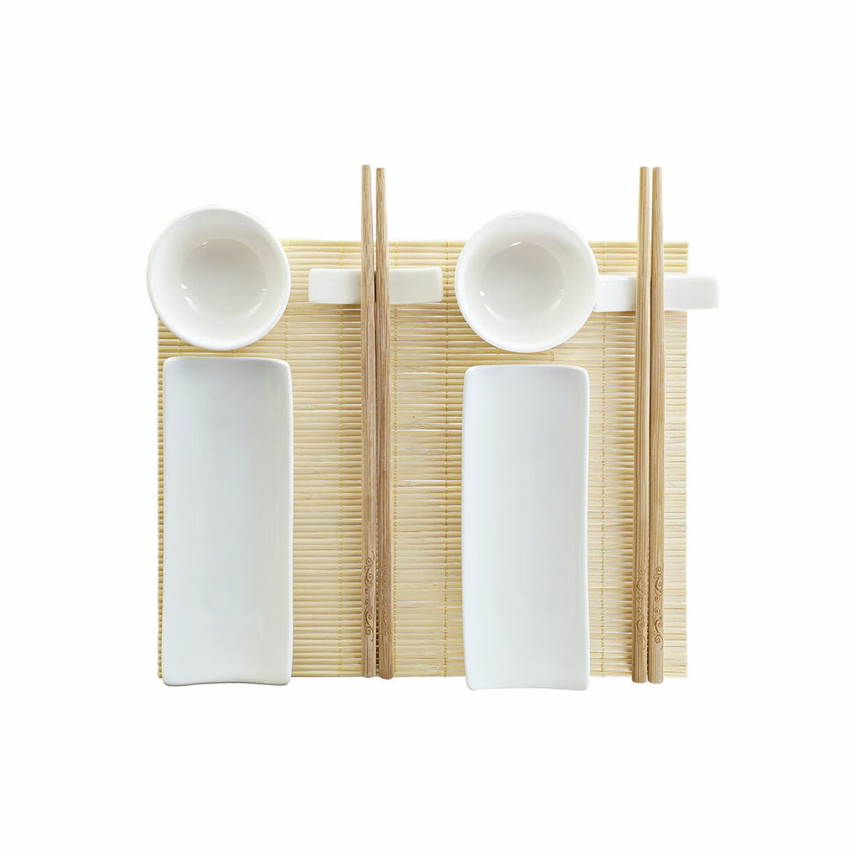 Sushi Set DKD Home Decor 28,5 x 19,5 x 3,3 cm Natural White Stoneware Oriental (9 Pieces) (28,5 x 19,5 x 3,3 cm)