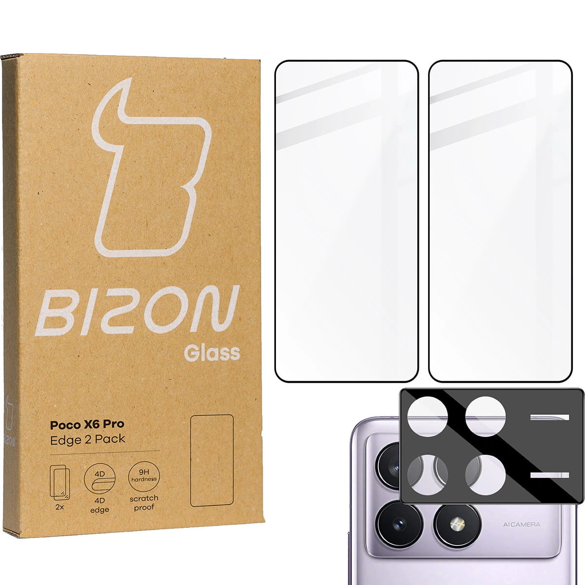 BIZON Edge 2x screen glass + camera glass Xiaomi Poco X6 Pro