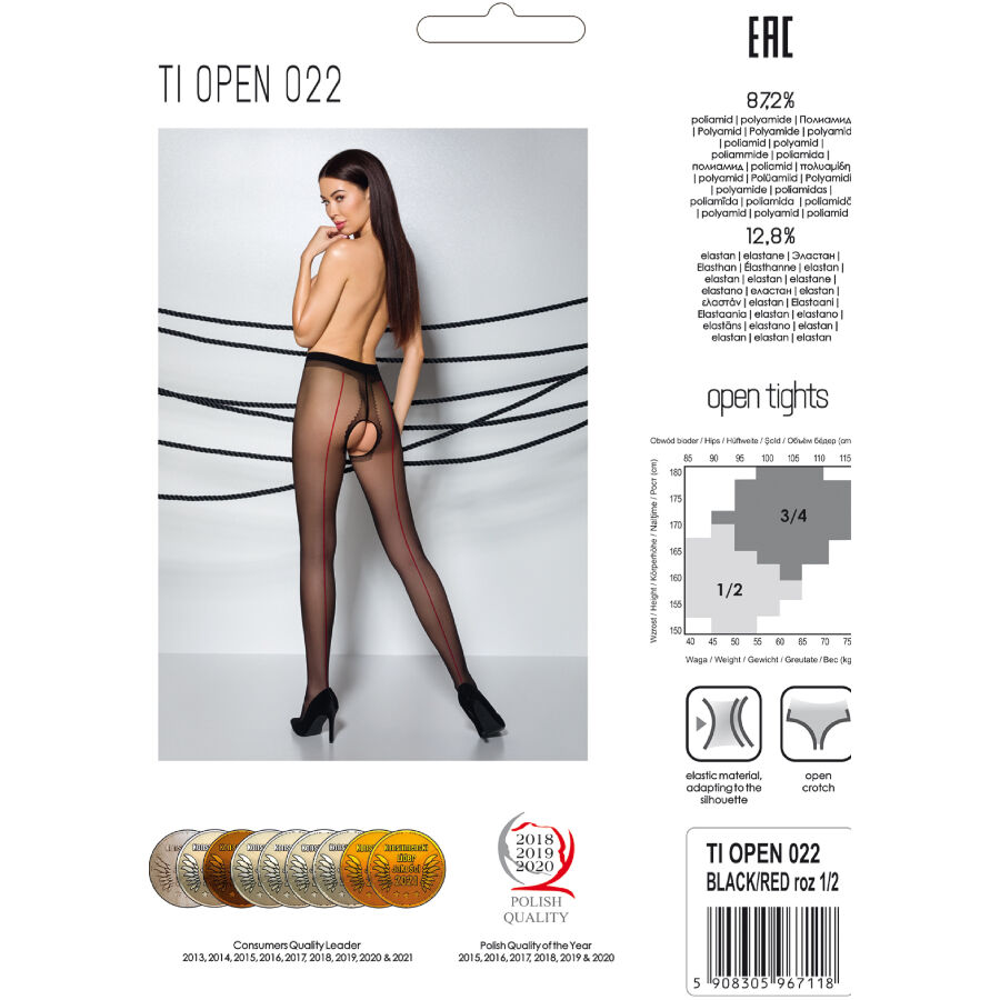 PASSION - TIOPEN 022 STOCKING BLACK/RED 1/2 (20 DEN)