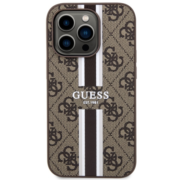 Guess GUHMP14LP4RPSW Apple iPhone 14 Pro brown hardcase 4G Printed Stripes MagSafe