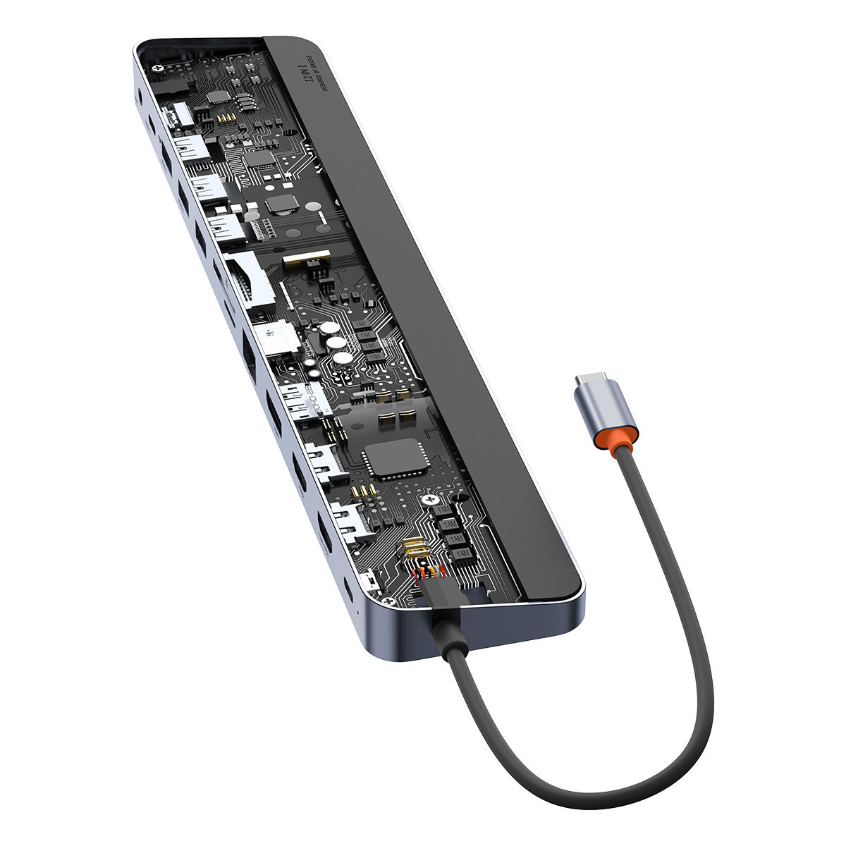 HUB Baseus EliteJoy Gen2 USB 12in1 with USB-C cable 25cm USB-A/USB-C/DP/HDMI/SD/TF/RJ45/3,5mm jack/PD 100W gray