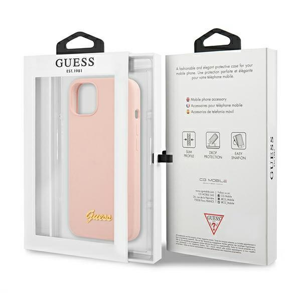 Guess GUHMP13MLSLMGLP Apple iPhone 13 light pink hardcase Silicone Script Gold Logo Magsafe