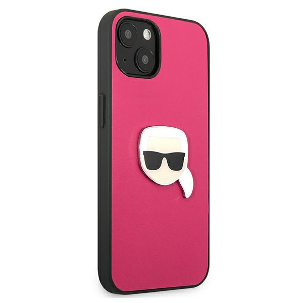 Karl Lagerfeld KLHCP13SPKMP Apple iPhone 13 mini pink hardcase Leather Ikonik Karl`s Head Metal
