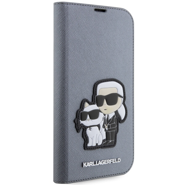 Karl Lagerfeld KLBKP14LSANKCPG Apple iPhone 14 Pro bookcase silver Saffiano Karl & Choupette