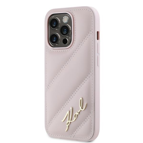 Karl Lagerfeld KLHCP14LPQDSMGP Apple iPhone 14 Pro hardcase Diagonal Quilted Script pink