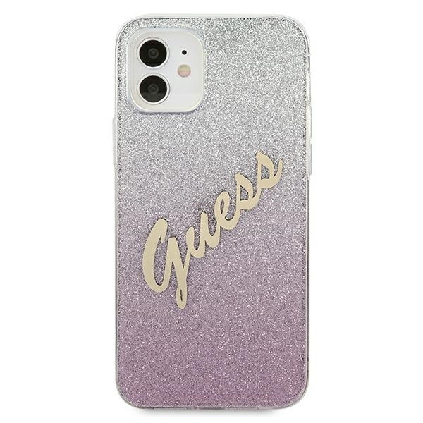 Guess GUHCP12SPCUGLSPI Apple iPhone 12 mini pink hardcase Glitter Gradient Script