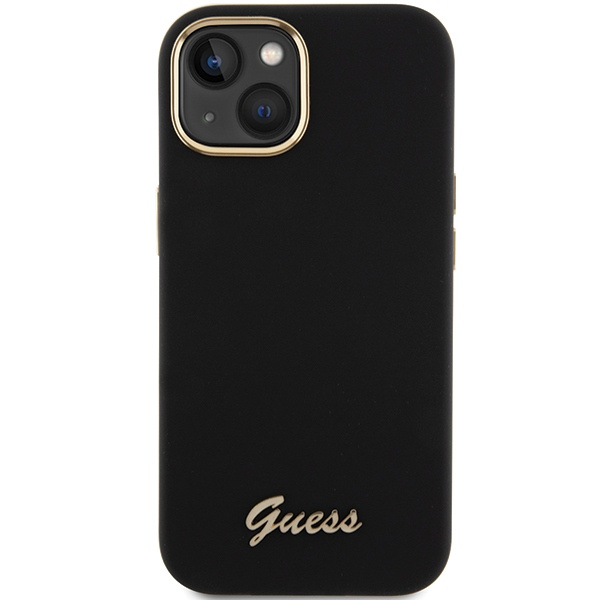 Guess GUHCP15SSMBSLK iPhone 15 czarny/black hardcase Silicone Script Metal Logo & Frame