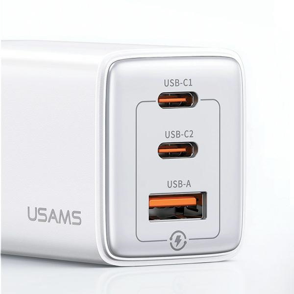 USAMS US-CC180 Sandru Series 2xUSB-C+1xUSB-A GaN PD QC 65W black wall charger