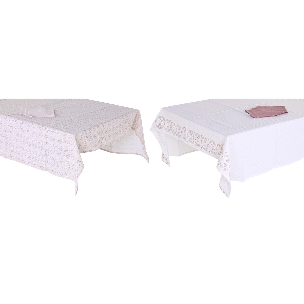 Tischdecke und Servietten DKD Home Decor 150 x 150 x 0,5 cm Rosa Weiß (2 Stück)