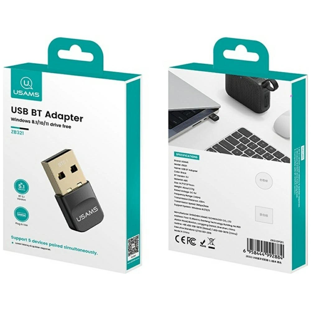 Adapter USB-A Bluetooth 5.1 USAMS ZB321 czarny