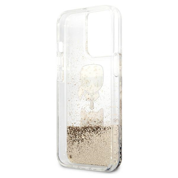 Karl Lagerfeld KLHCP13XKICGLD Apple iPhone 13 Pro Max gold hardcase Liquid Glitter Karl&Choupette Head