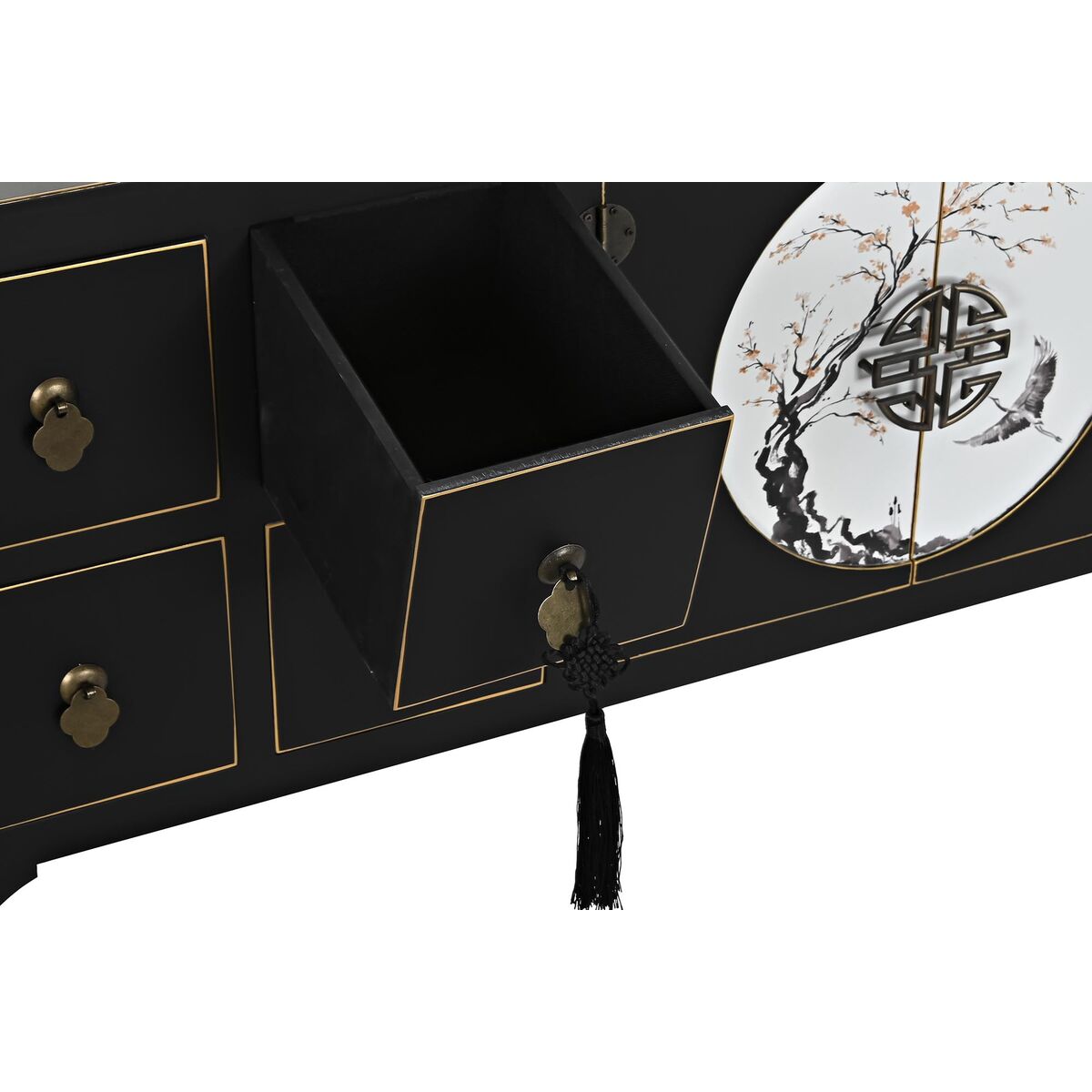TV furniture DKD Home Decor Black Oriental White Golden White/Black Metal Fir MDF Wood 130 x 26 x 51 cm
