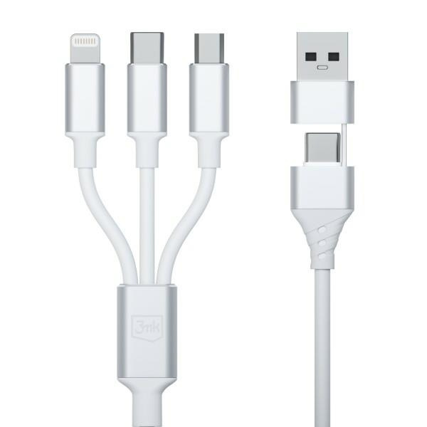 3MK cable Hyper 3w1 USB-A - USB-C / USB-C, microUSB, Lightning 1.5m white