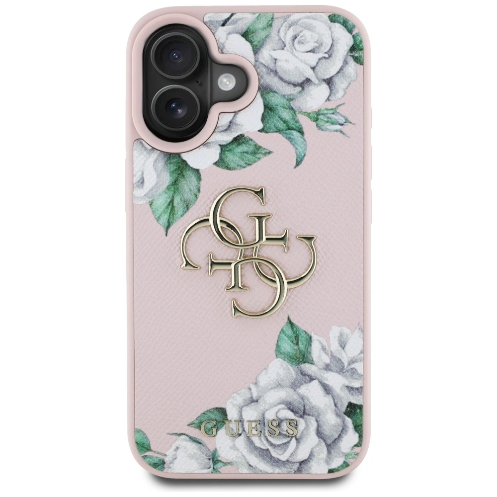 Etui Guess Grained Roses Big 4G logo do Apple iPhone 16 różowy