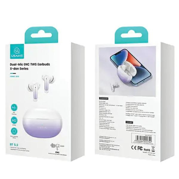USAMS X-don Series wireless in-ear headphones ENC TWS Bluetooth 5.3 purple blue