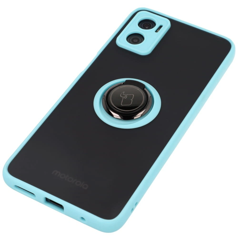 Bizon Case Hybrid Ring Motorola Moto E22 / E22i smoky with a light blue frame