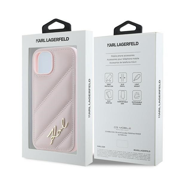 Karl Lagerfeld KLHCP14SPQDSMGP Apple iPhone 14 / 15 / 13 hardcase Diagonal Quilted Script pink