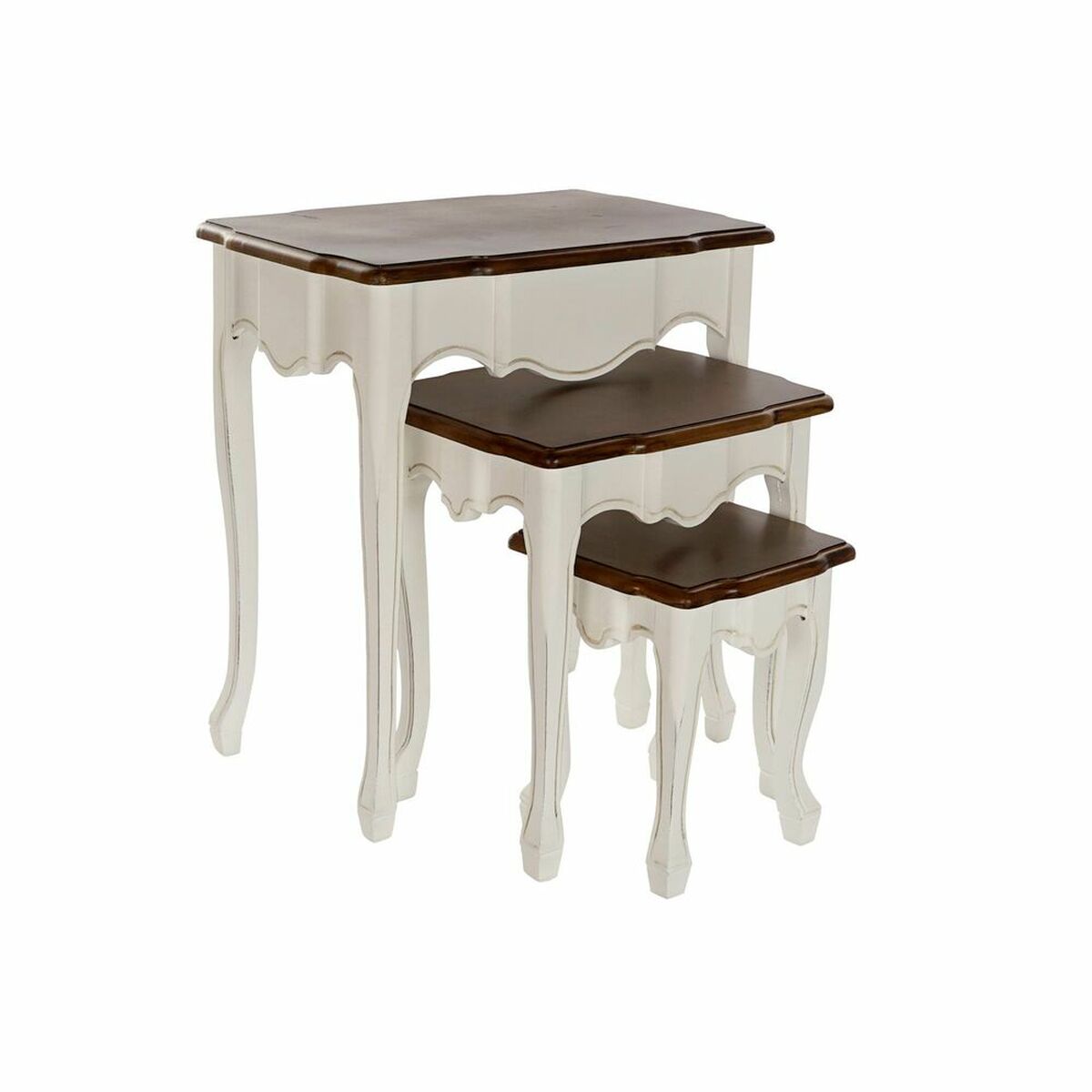 Set of 3 tables DKD Home Decor Wood Brown White Plastic 60 x 40 x 66 cm