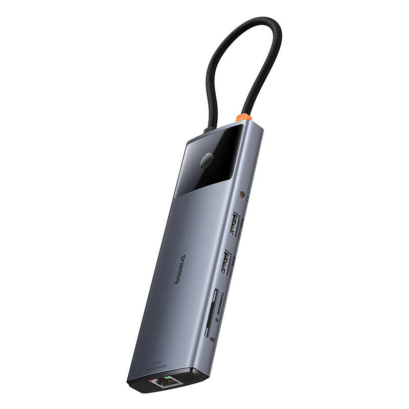 10in1 Baseus Metal Gleam II Series USB-C / HDMI adapter, USB-A (10Gbps), 2xUSB-A, USB-C, USB-C (PD), RJ45, SD/TF, 3.5mm mini-jack