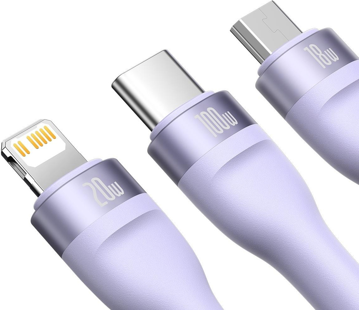Baseus Flash Series II USB Type C / USB Type A cable - USB Type C / Lightning / micro USB 100 W 1.5 m purple