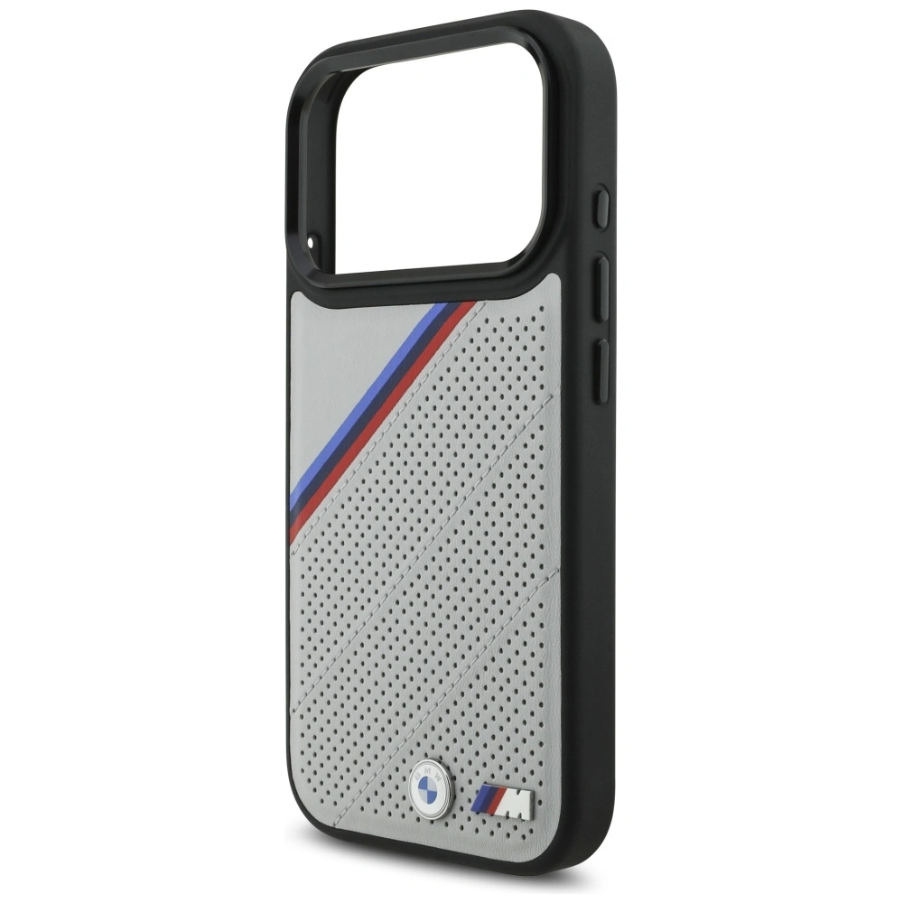 Etui BMW M Tricolor Metal Logo MagSafe do Apple iPhone 17 Pro szary