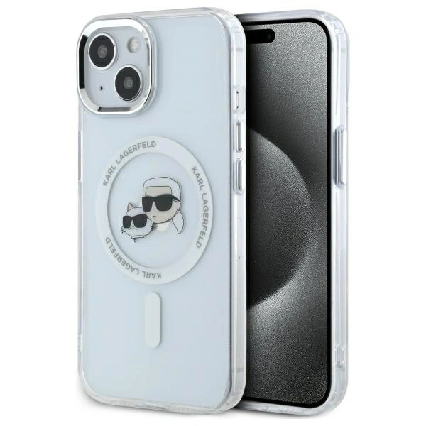 Karl Lagerfeld KLHMP14SHLSKCH Apple iPhone 14 hardcase IML Metal Karl&Choupette Head MagSafe white