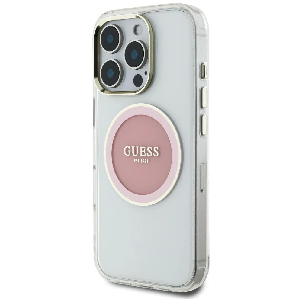 Etui Guess IML Metal Colored Circle Classic Logo MagSafe do Apple iPhone 16 Pro Max różowy