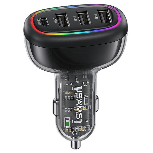 USAMS Car Charger 1xUSB-C 3xUSB-A C34 48W 3A+C PD black CC170CC01 (US-CC170)