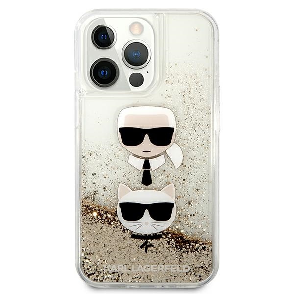 Karl Lagerfeld KLHCP13XKICGLD Apple iPhone 13 Pro Max gold hardcase Liquid Glitter Karl&Choupette Head