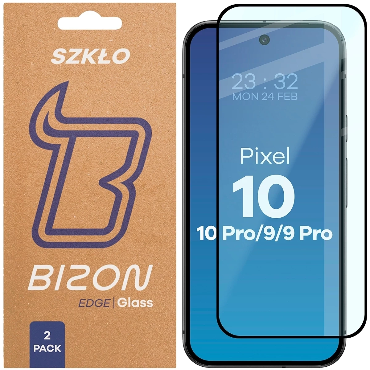 Szkło hartowane Bizon Glass Edge Duo do Google Pixel 10 / 10 Pro / 9 / 9 Pro czarna ramka [2 PACK]