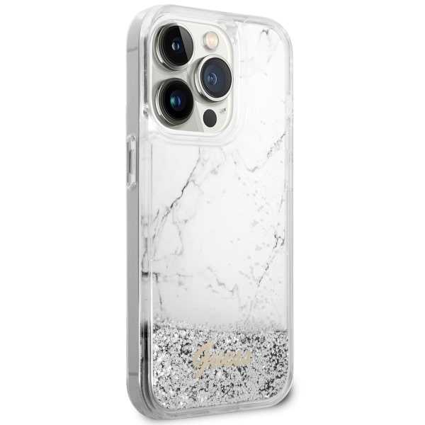Guess GUHCP14XLCSGSGH Apple iPhone 14 Pro Max white hardcase Liquid Glitter Marble