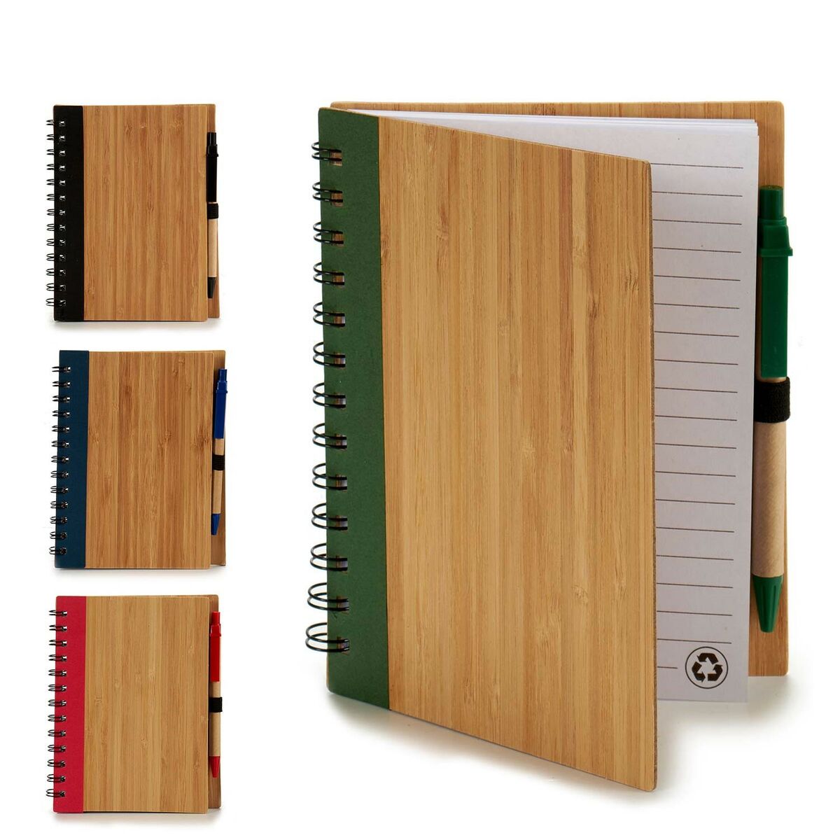 Spiral Notebook with Pen Bamboo 14 x 18 cm (12 Units)