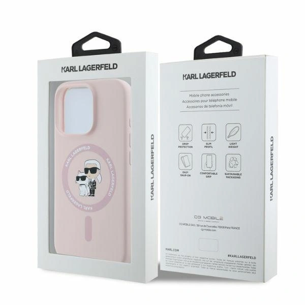 Case Karl Lagerfeld KLHMP16LSCMKCRHP Apple iPhone 16 Pro hardcase Silicone Karl&Choupette Heads Ring MagSafe pink