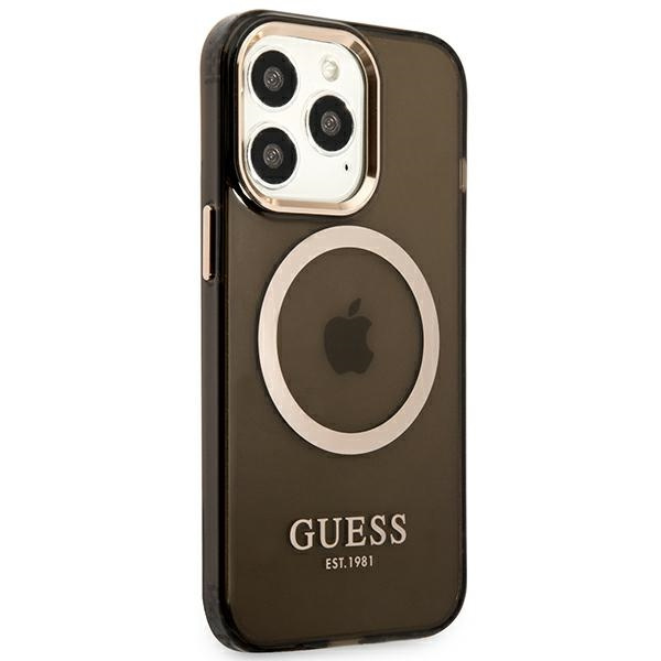 Guess GUHMP13XHTCMK Apple iPhone 13 Pro Max black hard case Gold Outline Translucent MagSafe