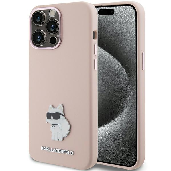 Karl Lagerfeld KLHCP15LSMHCNPP Apple iPhone 15 Pro Silicone Choupette Metal Pin pink