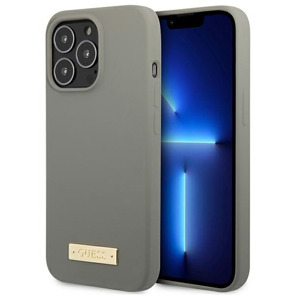 Guess GUHMP13LSPLG Apple iPhone 13 Pro grey hard case Silicone Logo Plate MagSafe