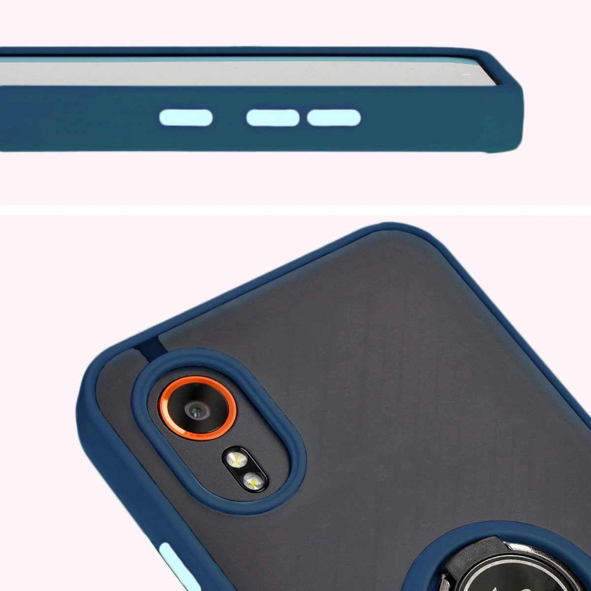 Bizon Case Hybrid Ring Samsung Galaxy Xcover7 smoky with a navy blue frame