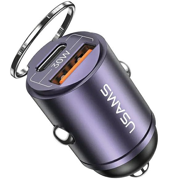 USAMS C38 USB-A, USB-C 30W PD Fast Charge car charger purple