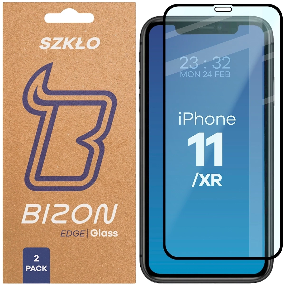 Szkło hartowane Bizon Glass Edge Duo do Apple iPhone 11 / XR czarna ramka [2 PACK]