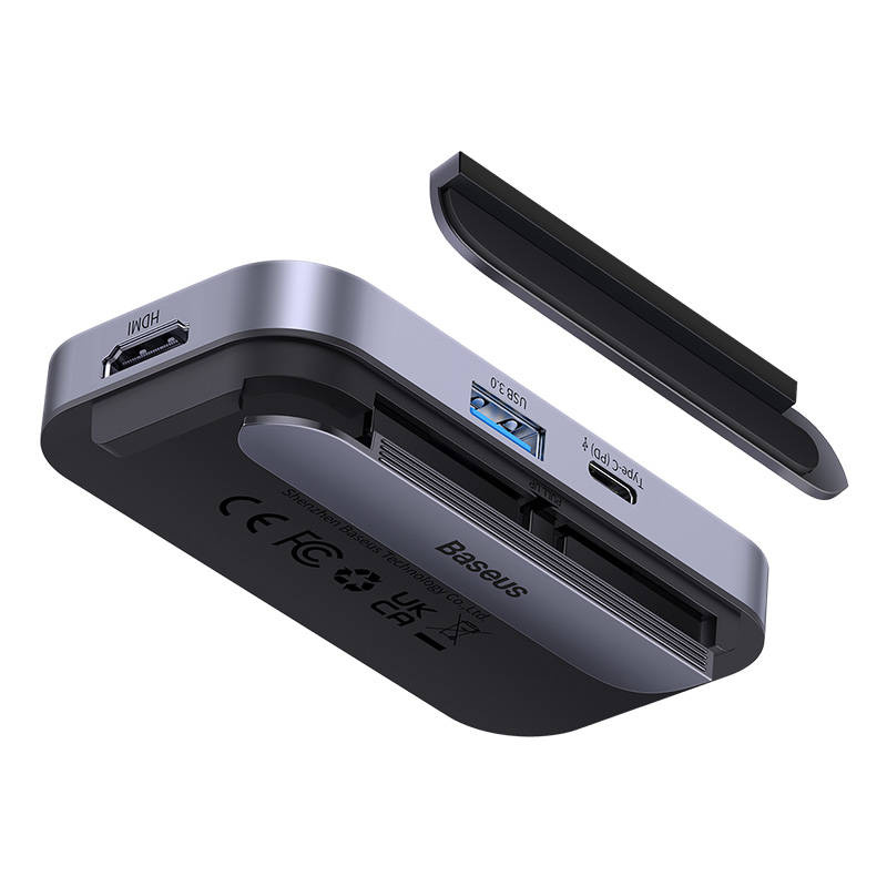 Hub 6in1 Baseus PadJoy Series USB-C - USB 3.0 + HDMI + USB-C PD + jack 3.5mm + SD/TF (gray)