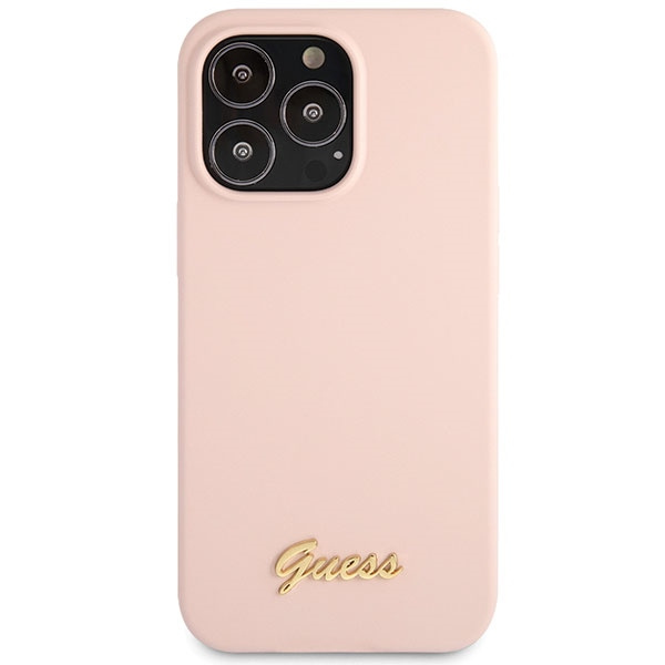 Guess GUHCP13XLSLMGLP Apple iPhone 13 Pro Max light pink hardcase Silicone Script Gold Logo