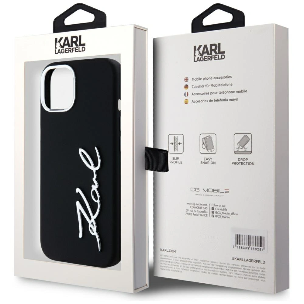 Etui Karl Lagerfeld Silicone Metal Script Logo do Apple iPhone 15 czarny