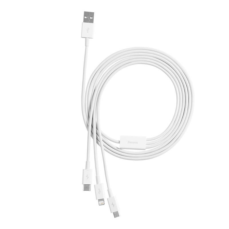 Baseus Superior Data USB-A/microUSB - Lightning - USB-C Cable 3.5A 1m (White)