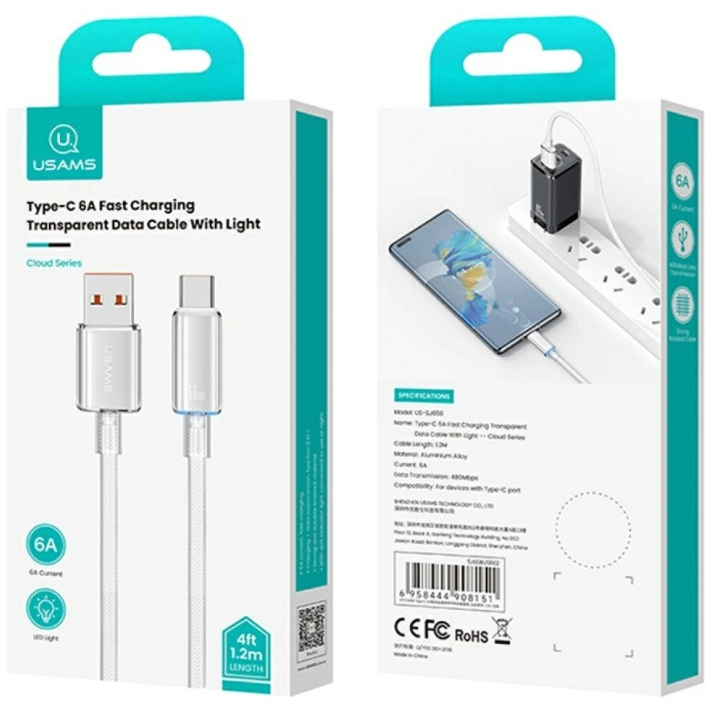 Kabel USB-A / USB-C USAMS Cloud Series US-SJ658 6A 12m biały