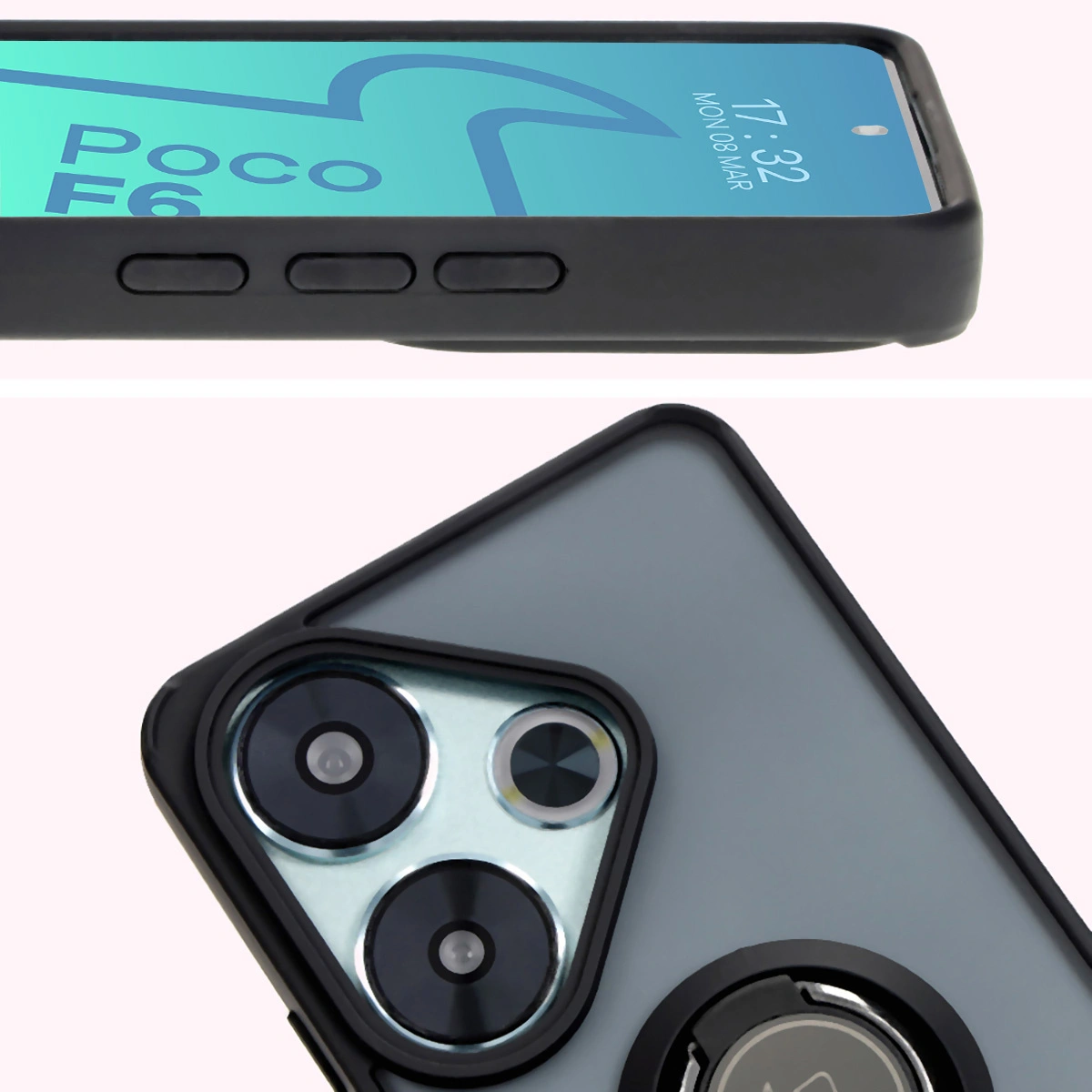 Bizon Case Hybrid Ring Xiaomi Poco F6 smoky with a black frame