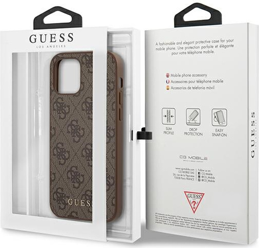 Guess GUHCP12MG4GFBR Apple iPhone 12/12 Pro brown hard case 4G Metal Gold Logo