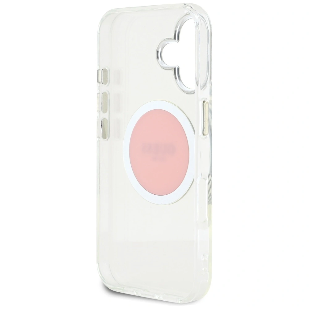 Etui Guess IML Metal Colored Circle Classic Logo MagSafe do Apple iPhone 16 różowy