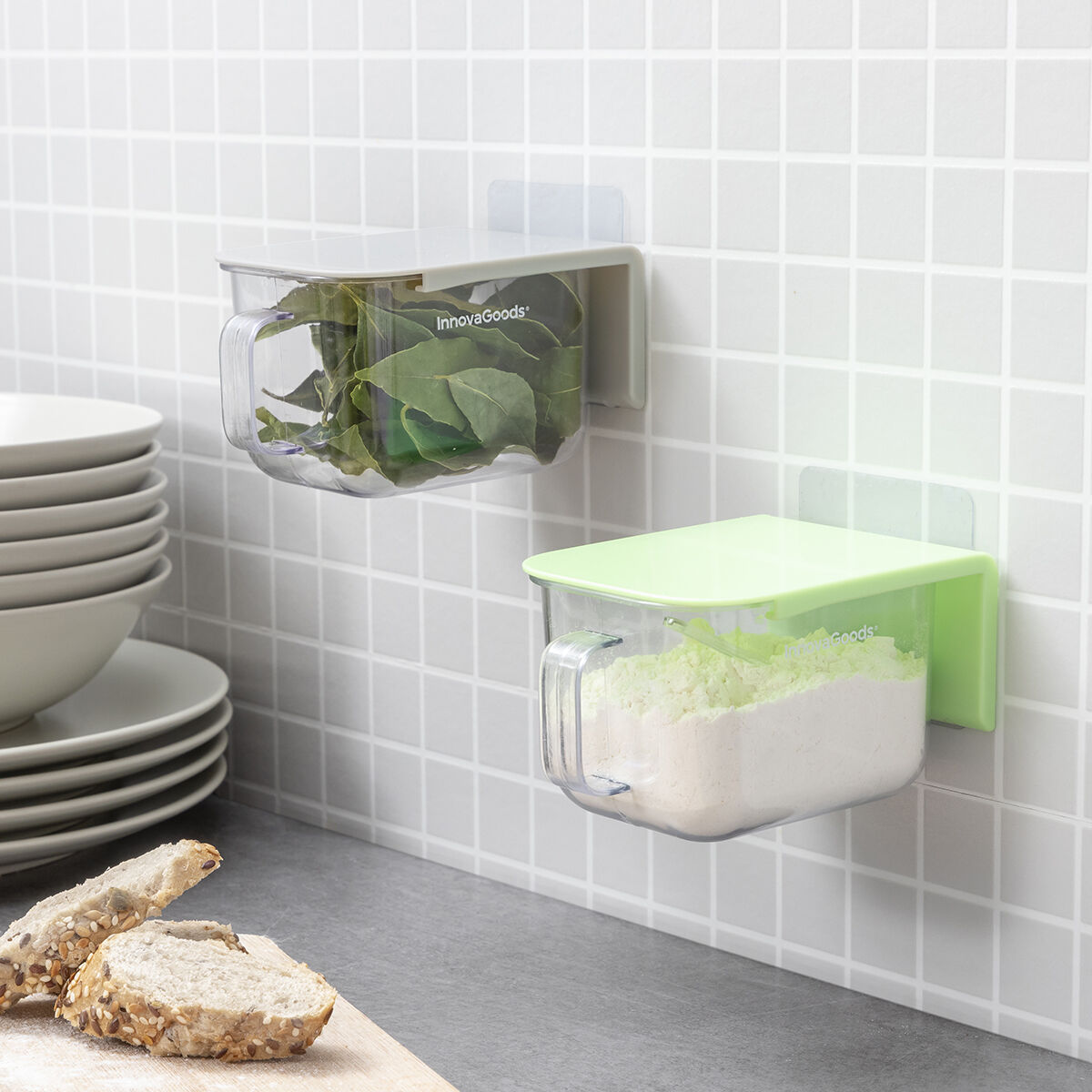 Removable Adhesive Kitchen Containers Handstore InnovaGoods Pack of 2 units Removable Adhesive Kitchen Containers Handstore InnovaGoods Pack of 2 units