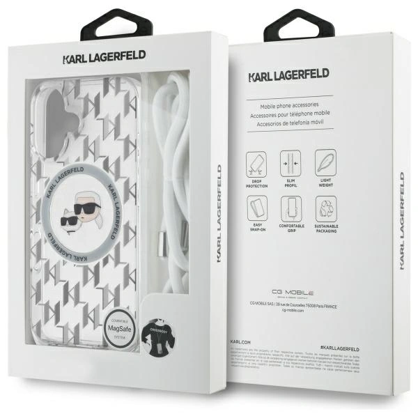 Karl Lagerfeld KLHMP16SHCKCKLCT Apple iPhone 16 hardcase IML Crossbody Monogram Karl & Choupette Head MagSafe transparent