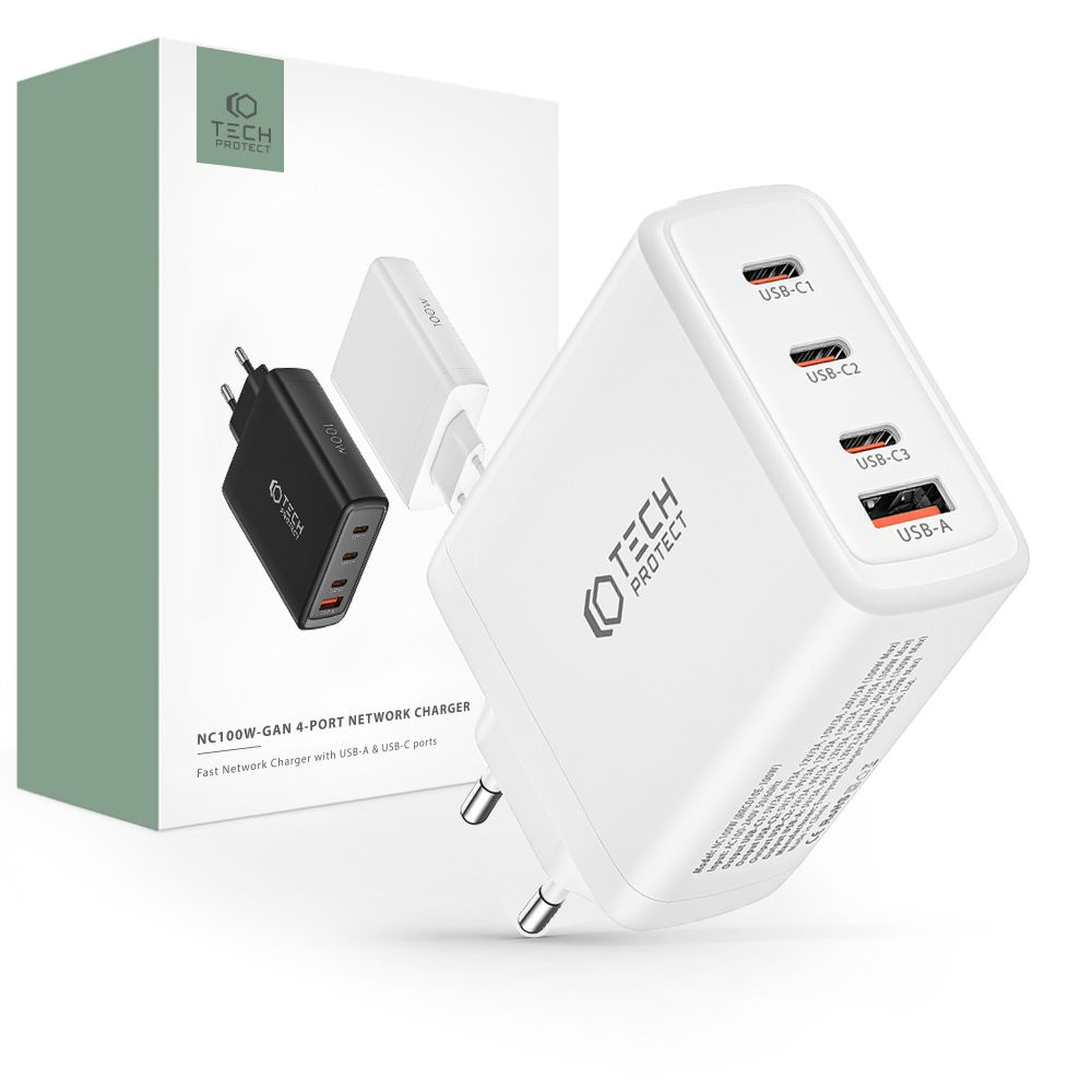 Tech-protect NC100W-GaN 4-port Network Charger PD 100W QC 3.0 White